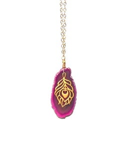 Image of Pink Geode Peacock Necklace