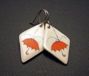 Image of Red Parasol Porcelain Earrings, XL Diamonds