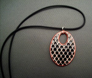 Image of Faux Leather Fishnets Porcelain Necklace in Black and Red