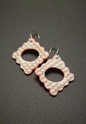 Image of Checks and Dots Porcelain Frame Earrings in Pink and Mocha