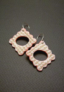 Image of Checks and Dots Porcelain Frame Earrings in Pink and Mocha