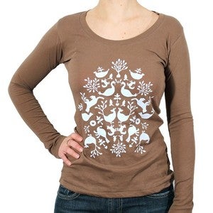 Image of Organic Cotton Folk Print L/S Scoopneck Tee - (Bark)