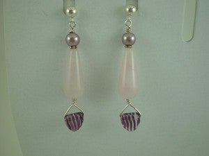 Image of Pink Quartz and pearl Earrirngs