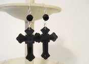 Image of Crucifix Earrings - Gun Metal