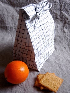 Image of Sac à goûter de petit écolier, lin carreaux