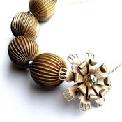 Image of Vintage flower necklace with large brass beads