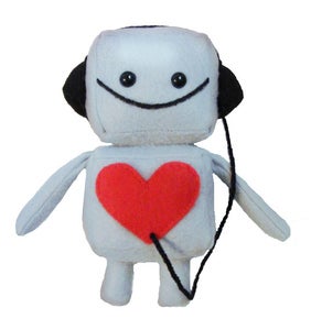 Image of Blue Mini Robot with Headphones Plush Toy