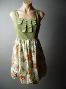 Image of Green and Floral Print Vintage Inspired Dress
