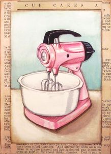 Image of vintage inspired PINK stand mixer print L