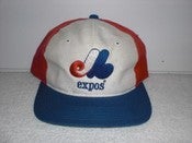 Image of VINTAGE MONTREAL EXPOS MLB GLUE TAG GAME SNAPBACK HAT CAP