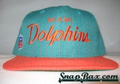 Image of VINTAGE MIAMI DOLPHINS PINSTRPE SCRIPT SNAPBACK
