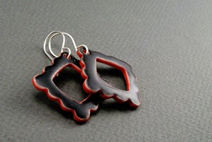 Image of Porcelain Square Frame Earrings in Satin Black and Red