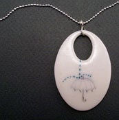 Image of Parasol Porcelain Pendant Necklace with Blue Raindrops