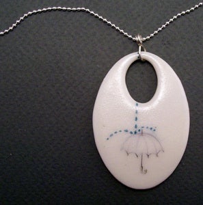 Image of Parasol Porcelain Pendant Necklace with Blue Raindrops