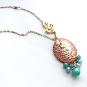 Image of Vintage style pink floral cameo necklace