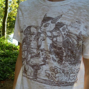 Image of Citycrusher™ Robocat "Replenish The Earth" White Burnout Tshirt