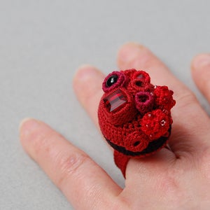 Image of Rich red coral cluster ring