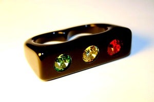 Image of rasta swarovski two finger ring