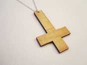 Image of OVERSIZED Inverted Light Wood CROSS Necklace
