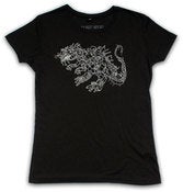 Image of 'Junk Dino' on a Black Bamboo Fair Wear T-Shirt.