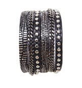 Image of Zan Leather Bracelet-Black/Lizard