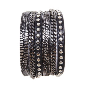 Image of Zan Leather Bracelet-Black/Lizard