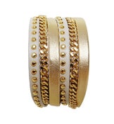 Image of Zan Leather Bracelet-Ivory/Gold