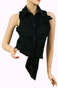 Image of Black High Collar Shirt (W/Tie Waist) 