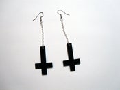 Image of INVERTED Black CROSS Dangling Earring Pair