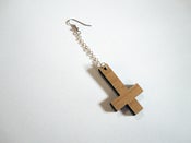 Image of INVERTED Wood CROSS Dangling Earring