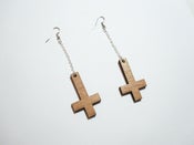 Image of INVERTED Wood CROSS Dangling Earring Pair