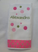 Image of Pink Polka Dot Embroidered Burp Cloth