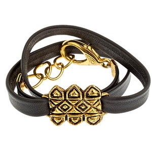 Image of Aztec Leather Wrap Bracelet - Gray