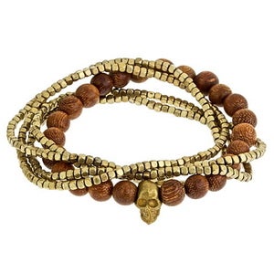 Image of Wood/Skull Beaded Bracelet Set
