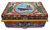 Image of Sindhi hand painted truck art travel trunk, rare and wonderful!