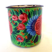 Image of Sindhi folk art enamel mug, flower design