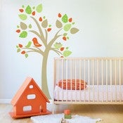Image of Tree with Bird Nest Fabric Decal - Removable and Reusable