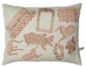 Image of Handmade cushion on natural linen – pink furniture design 