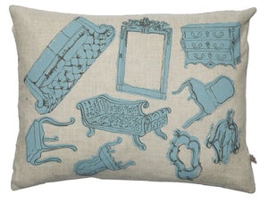Image of Handmade cushion on natural linen – blue furniture design