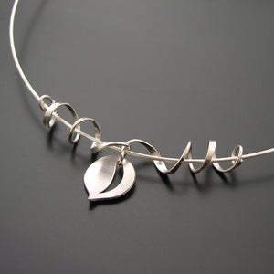 Image of Leaf and Tendril Pendant.  All Silver