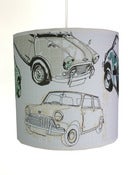 Image of 10" Tube Shade with blue checks on a white background & mini's