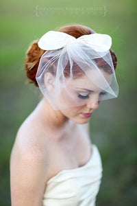 Image of Sugar Baby - Silk bridal bow paired with blusher veil