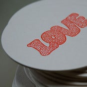 Image of LOVE, letterpress coasters set of 8
