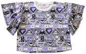 Image of Oversize Frill Sleeve T (stamp print/ lilac black))