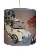 Image of 10" tube shade, grey background with coloured mini's and orange flashes