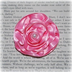 Image of Pink Satin Ribbon Rosette Hair Clip