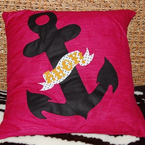Image of Ahoy! Silk Fuschia Anchor Cushion 