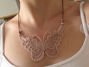 Image of Butterfly powder pink applique lace necklace/Collier "Papillon " en dentelle rose poudre