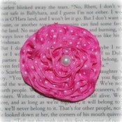 Image of Pink & White Polka-Dots Ribbon Rosette Hair Clip