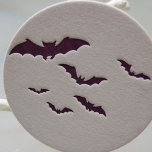 Image of bats, letterpress coasters set of 8